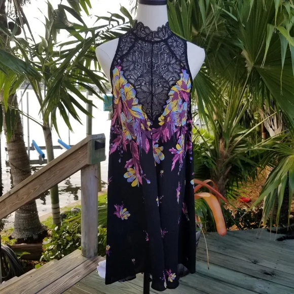 Free People Marsha Slip Dress Black Onyx  Combo Sz S NWT - Picture 3 of 16